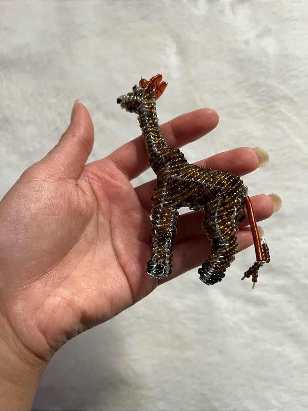 Giraffe small Beaded figure knick knack Giraffe Figurine - Brown & Copper